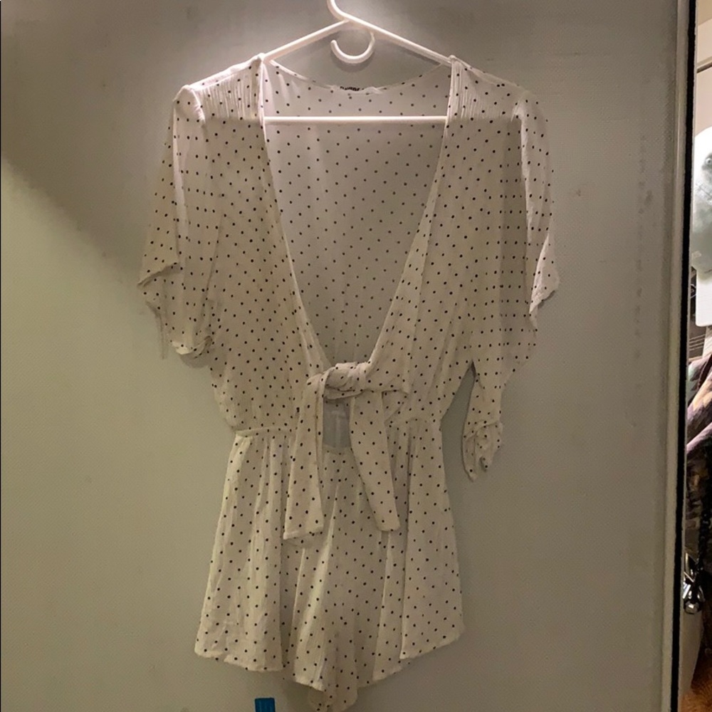 White and black polka dot romper